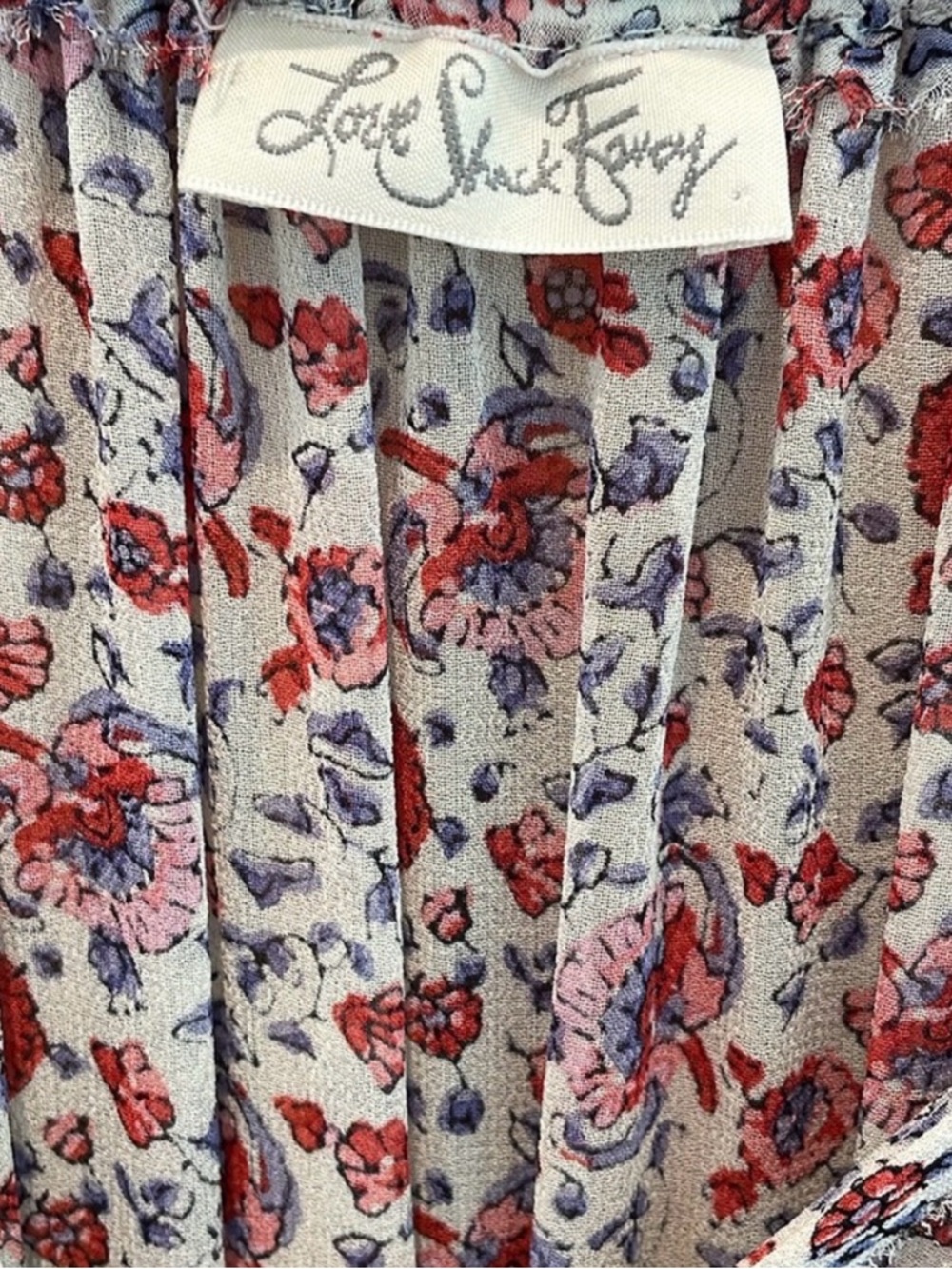 LoveShackFancy Granada Silk Mini Dress Red Floral Off Shoulder Ruffle Boho Small - Picture 9 of 10